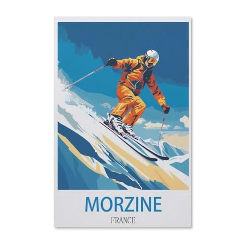 BEAYODKP Malen nach Zahlen Kits，Morzine Vintage Reiseplakat Frankreich，DIY Acrylmalerei nach Zahlen für Kinder & Erwachsene & Anfänger（50x60cm）-H50 von BEAYODKP