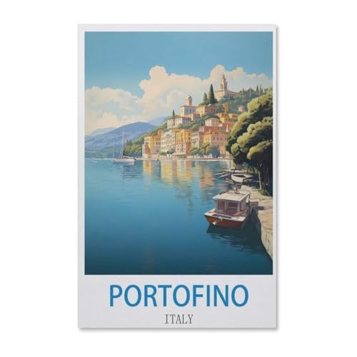 BEAYODKP Malen nach Zahlen Kits，Portofino Vintages Italien Reiseplakat，DIY Acrylmalerei nach Zahlen für Kinder & Erwachsene & Anfänger（50x60cm）-F70 von BEAYODKP