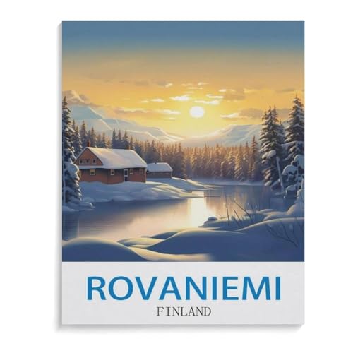 BEAYODKP Malen nach Zahlen Kits，Rovaniemi Vintage Reiseplakat Finnland，DIY Acrylmalerei nach Zahlen für Kinder & Erwachsene & Anfänger（30x40cm）-I10 von BEAYODKP