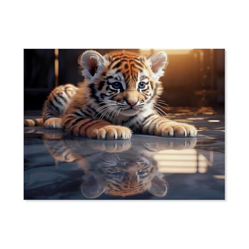 BEAYODKP Malen nach Zahlen Kits，Tigerjunges-Reflexion, Tier，DIY Acrylmalerei nach Zahlen für Kinder & Erwachsene & Anfänger（50x60cm） 19.6x23.6 pouces-C30 von BEAYODKP