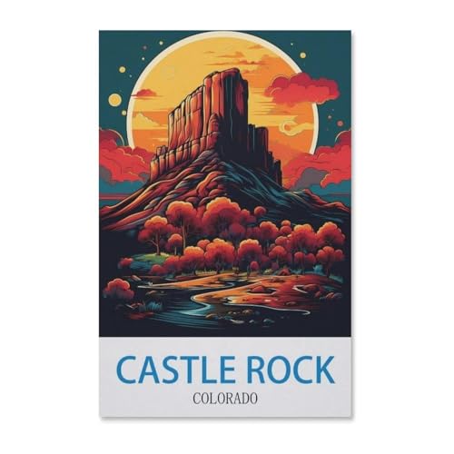 BEAYODKP Malen nach Zahlen Kits，Vintages Reiseplakat Castle Rock Colorado，DIY Acrylmalerei nach Zahlen für Kinder & Erwachsene & Anfänger（50x60cm）-G90 von BEAYODKP