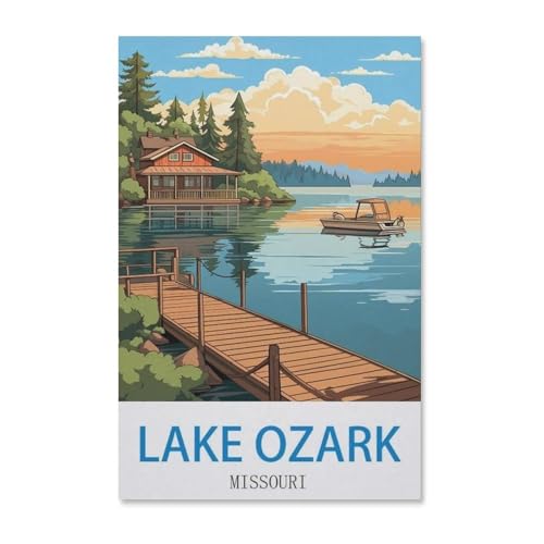 BEAYODKP Malen nach Zahlen Kits，Vintages Reiseplakat Lake Ozark Missouri，DIY Acrylmalerei nach Zahlen für Kinder & Erwachsene & Anfänger（50x60cm）-H90 von BEAYODKP