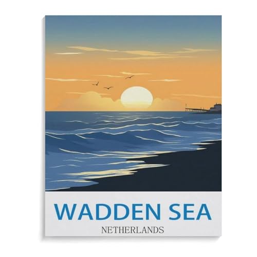 BEAYODKP Malen nach Zahlen Kits,das Wattenmeer Niederlande,DIY Acrylmalerei nach Zahlen für Kinder & Erwachsene & Anfänger(40x50cm-M50 von BEAYODKP