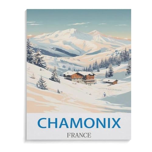 BEAYODKP Malen nach Zahlen Kits für Erwachsene und Kinder,Chamonix Frankreich Vintages Ski-Reiseplakat,DIY Digitales Ölgemälde Geschenk-Kits Vorgedruckte Leinwand Kunst Dekoration(20x30cm-K51 von BEAYODKP