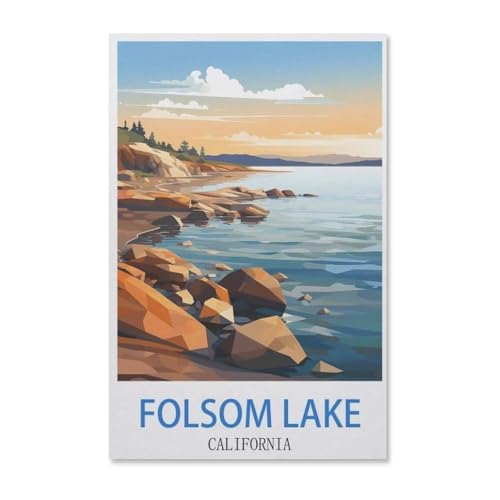 BEAYODKP Malen nach Zahlen Kits für Erwachsene und Kinder，Folsom Lake Kalifornien Poster，DIY Digitales Ölgemälde Geschenk-Kits Vorgedruckte Leinwand Kunst Dekoration（50x60cm）-G31 von BEAYODKP