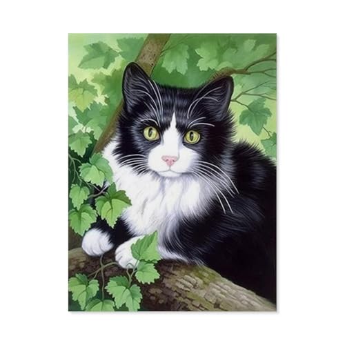 BEAYODKP Malen nach Zahlen Kits für Erwachsene und Kinder，Grünes Blatt Katze, Tier，DIY Digitales Ölgemälde Geschenk-Kits Vorgedruckte Leinwand Kunst Dekoration（50x60cm） 19.6x23.6 pouces-C51 von BEAYODKP