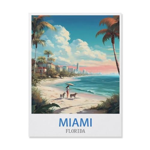 BEAYODKP Malen nach Zahlen Kits für Erwachsene und Kinder，Miami, Florida, Strand，DIY Digitales Ölgemälde Geschenk-Kits Vorgedruckte Leinwand Kunst Dekoration（30x40cm）-S51 von BEAYODKP