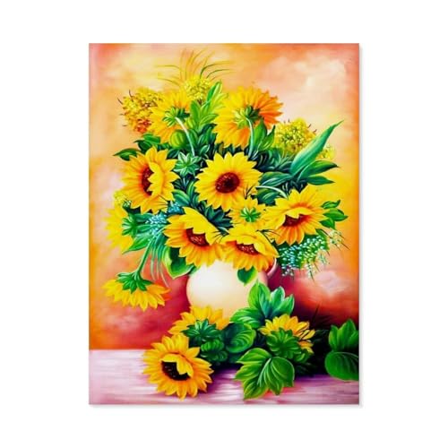 BEAYODKP Malen nach Zahlen Kits für Erwachsene und Kinder，Sonnenblume, Blumen，DIY Digitales Ölgemälde Geschenk-Kits Vorgedruckte Leinwand Kunst Dekoration（20x30cm） 7,8x11,8 pouces-C91 von BEAYODKP