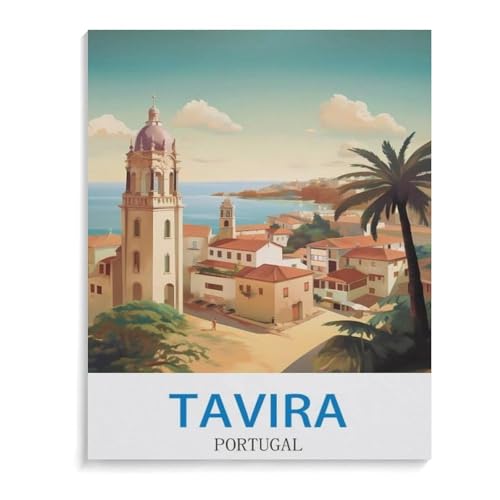 BEAYODKP Malen nach Zahlen Kits für Erwachsene und Kinder,Tavira–Portugal,DIY Digitales Ölgemälde Geschenk-Kits Vorgedruckte Leinwand Kunst Dekoration(40x50cm-M51 von BEAYODKP