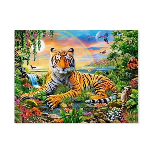 BEAYODKP Malen nach Zahlen Kits für Erwachsene und Kinder，Tiger König Blumen Baum Tiere，DIY Digitales Ölgemälde Geschenk-Kits Vorgedruckte Leinwand Kunst Dekoration（50x60cm） 19.6x23.6 pouces-E11 von BEAYODKP