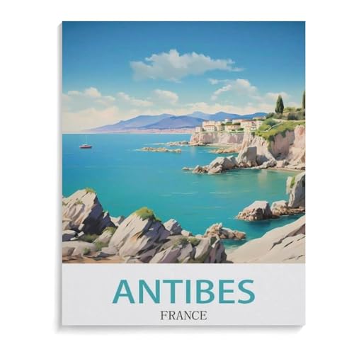 BEAYODKP Malen nach Zahlen Kits für Erwachsene und Kinder，Vintage-Reiseplakat Antibes Frankreich，DIY Digitales Ölgemälde Geschenk-Kits Vorgedruckte Leinwand Kunst Dekoration（50x60cm）-I31 von BEAYODKP