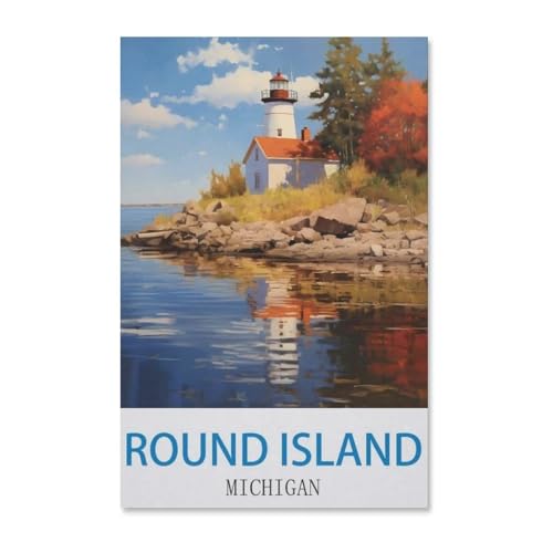 BEAYODKP Malen nach Zahlen Kits für Erwachsene und Kinder，Vintages Reiseplakat Round Island Michigan，DIY Digitales Ölgemälde Geschenk-Kits Vorgedruckte Leinwand Kunst Dekoration（50x60cm）-H91 von BEAYODKP