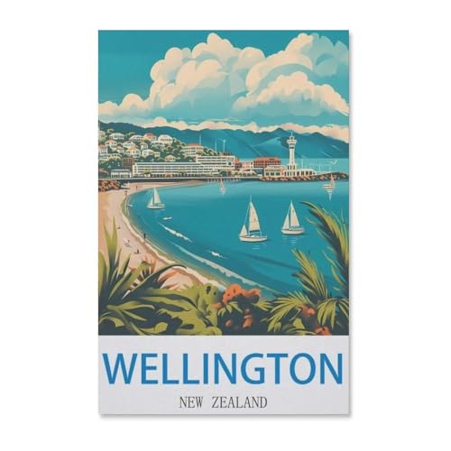 BEAYODKP Malen nach Zahlen Kits für Erwachsene und Kinder，Wellington Vintages Reiseplakat Neuseeland，DIY Digitales Ölgemälde Geschenk-Kits Vorgedruckte Leinwand Kunst Dekoration（50x60cm）-F91 von BEAYODKP