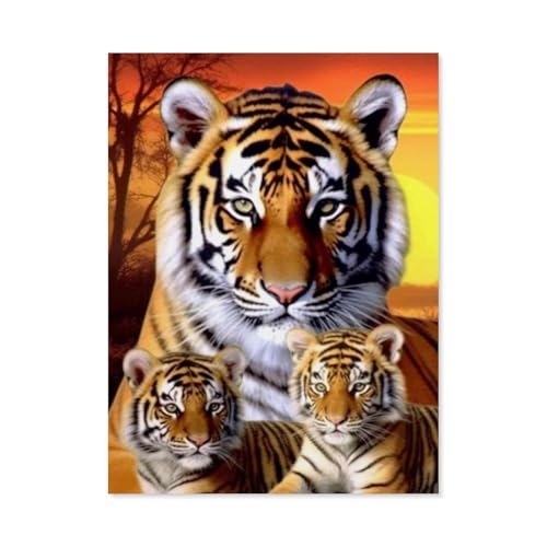 BEAYODKP Malen nach Zahlen für Erwachsene Kinder，Drei Tiger, Tier，DIY Ölgemälde Digitales Malen nach Zahlen Kits auf Leinwand Dekoration Geschenk（50x60cm） 19.6x23.6 pouces-C15 von BEAYODKP