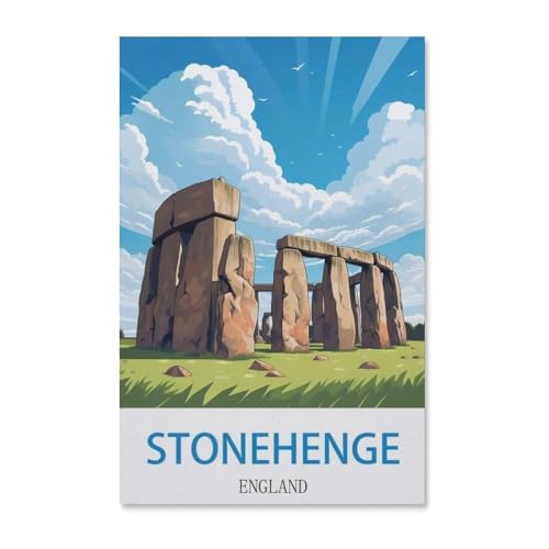 BEAYODKP Malen nach Zahlen für Erwachsene Kinder，Stonehenge Vintage Reiseplakat England，DIY Ölgemälde Digitales Malen nach Zahlen Kits auf Leinwand Dekoration Geschenk（30x40cm）-H55 von BEAYODKP