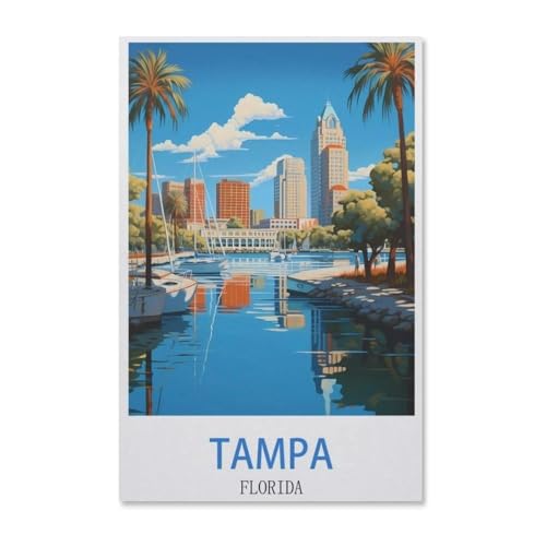 BEAYODKP Malen nach Zahlen für Erwachsene Kinder，Vintage Reiseplakate von Tampa Florida，DIY Ölgemälde Digitales Malen nach Zahlen Kits auf Leinwand Dekoration Geschenk（50x60cm）-F95 von BEAYODKP