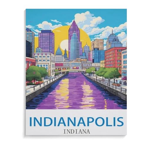 BEAYODKP Malen nach Zahlen für Erwachsene Kinder，Vintages Reiseplakat Indianapolis Indiana，DIY Ölgemälde Digitales Malen nach Zahlen Kits auf Leinwand Dekoration Geschenk（50x60cm）-I55 von BEAYODKP