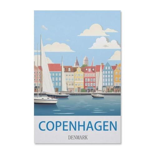 BEAYODKP Malen nach Zahlen für Erwachsene Kinder，Vintages Reiseplakat Kopenhagen Dänemark，DIY Ölgemälde Digitales Malen nach Zahlen Kits auf Leinwand Dekoration Geschenk（40x50cm）-F75 von BEAYODKP