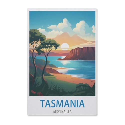 BEAYODKP Malen nach Zahlen für Erwachsene Kinder，Vintages Reiseplakat Tasmaniens Australien，DIY Ölgemälde Digitales Malen nach Zahlen Kits auf Leinwand Dekoration Geschenk（20x30cm）-F15 von BEAYODKP