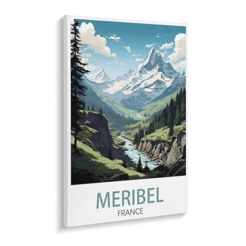 BEAYODKP Meribel, Frankreich, Vintage-Reiseposter, Berg，Malen nach Zahlen Set für Erwachsene Kinder Anfänger selber auf Leinwand malen nach Zahlen zur Heimdekoration(30x40cm-X80 von BEAYODKP