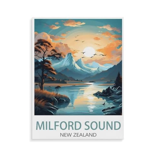 BEAYODKP Neuseeland Milford Sound，nach Zahlen für Erwachsene, DIY-Malen-nach-Zahlen-Kits für Kinder, Anfänger, Rahmenlose Leinwand（20x30cm）-P38 von BEAYODKP