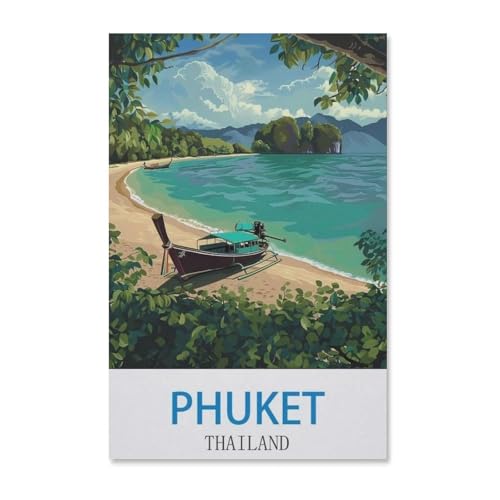 BEAYODKP Phuket Vintages Reiseplakat Thailand，Malen Nach Zahlen-Ölgemälde Geschenk Für Erwachsene Kinder Malen Nach Zahlen Kits Home Haus Dekor（50x60cm）-H97 von BEAYODKP