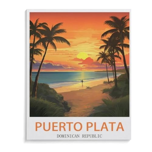 BEAYODKP Puerto Plata-Surf-Motiv，DIY Malen Nach Zahlen-Vorgedruckt Leinwand-Ölgemälde Geschenk für Erwachsene Kinder Kits Home Haus Dekor（20x30cm）-J79 von BEAYODKP