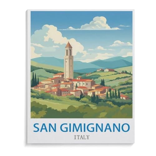 BEAYODKP San Gimignano Italien,Malen nach Zahlen Set für Erwachsene Kinder Anfänger selber auf Leinwand malen nach Zahlen zur Heimdekoration(30x40cm-L100 von BEAYODKP