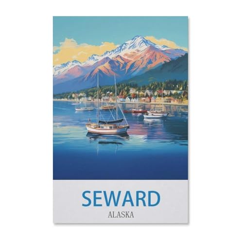 BEAYODKP Seward Alaska Vintages Reiseplakat，DIY Malen Nach Zahlen-Vorgedruckt Leinwand-Ölgemälde Geschenk für Erwachsene Kinder Kits Home Haus Dekor（50x60cm）-H39 von BEAYODKP