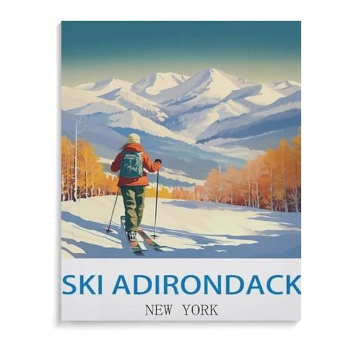 BEAYODKP Skifahren Adirondack New York,Malen Nach Zahlen-Ölgemälde Geschenk Für Erwachsene Kinder Malen Nach Zahlen Kits Home Haus Dekor(20x30cm-L17 von BEAYODKP