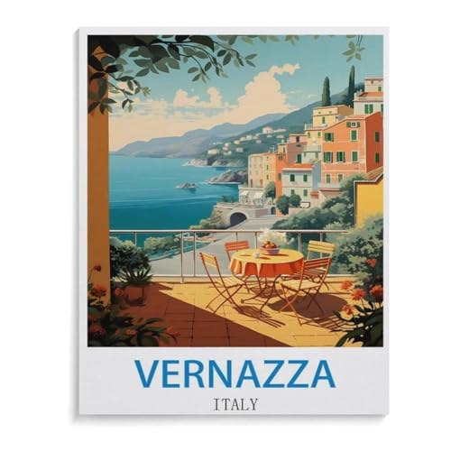 BEAYODKP Vernazza Vintages Italien-Reiseplakat，Malen Nach Zahlen-Ölgemälde Geschenk Für Erwachsene Kinder Malen Nach Zahlen Kits Home Haus Dekor（30x40cm）-I57 von BEAYODKP