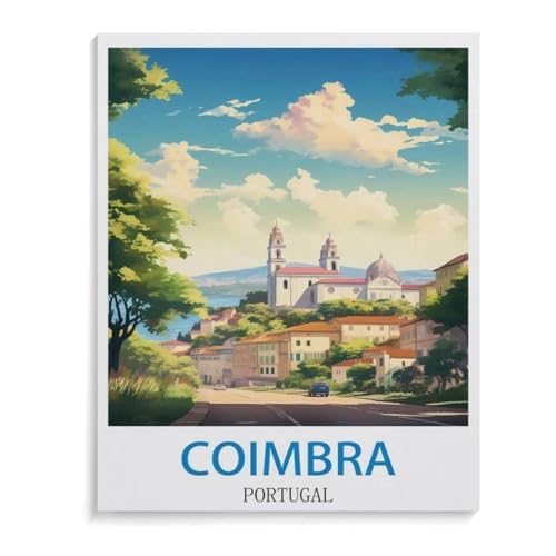 BEAYODKP Vintage-Plakat Coimbra Portugal，nach Zahlen für Erwachsene, DIY-Malen-nach-Zahlen-Kits für Kinder, Anfänger, Rahmenlose Leinwand（50x60cm） 19.6x23.6 Zoll-A18 von BEAYODKP