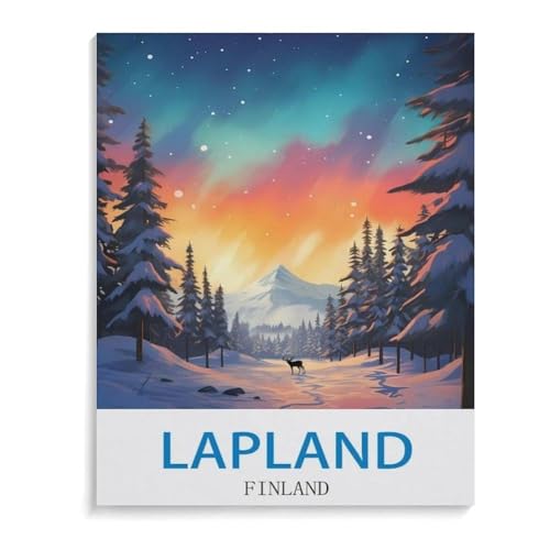 BEAYODKP Vintage-Reiseplakat Lappland Finnland，nach Zahlen für Erwachsene, DIY-Malen-nach-Zahlen-Kits für Kinder, Anfänger, Rahmenlose Leinwand（40x50cm）-I18 von BEAYODKP