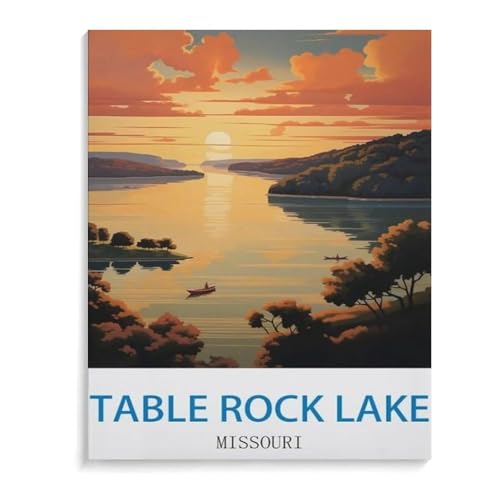 BEAYODKP Vintager Reiseplakattisch Rock Lake Missouri,DIY Malen Nach Zahlen-Vorgedruckt Leinwand-Ölgemälde Geschenk für Erwachsene Kinder Kits Home Haus Dekor(40x50cm-M39 von BEAYODKP