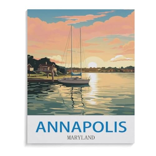 BEAYODKP Vintages Reiseplakat Annapolis Maryland，DIY Malen Nach Zahlen-Vorgedruckt Leinwand-Ölgemälde Geschenk für Erwachsene Kinder Kits Home Haus Dekor（20x30cm）-I99 von BEAYODKP