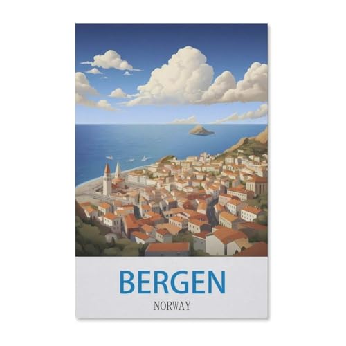 BEAYODKP Vintages Reiseplakat Bergen Norwegen，DIY Malen Nach Zahlen-Vorgedruckt Leinwand-Ölgemälde Geschenk für Erwachsene Kinder Kits Home Haus Dekor（50x60cm）-H19 von BEAYODKP