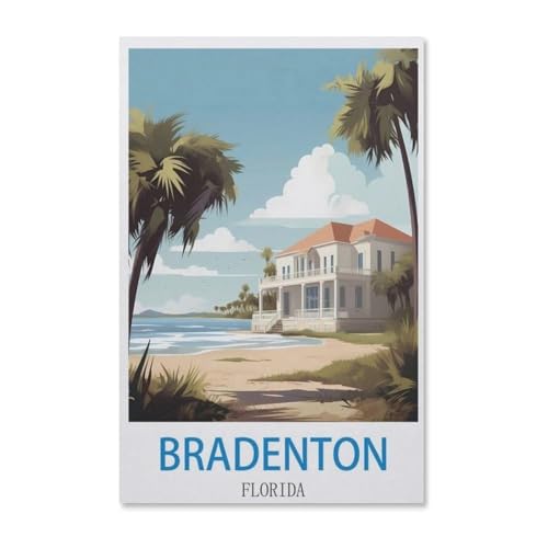 BEAYODKP Vintages Reiseplakat Bradenton Florida，DIY Malen Nach Zahlen-Vorgedruckt Leinwand-Ölgemälde Geschenk für Erwachsene Kinder Kits Home Haus Dekor（30x40cm）-F16 von BEAYODKP