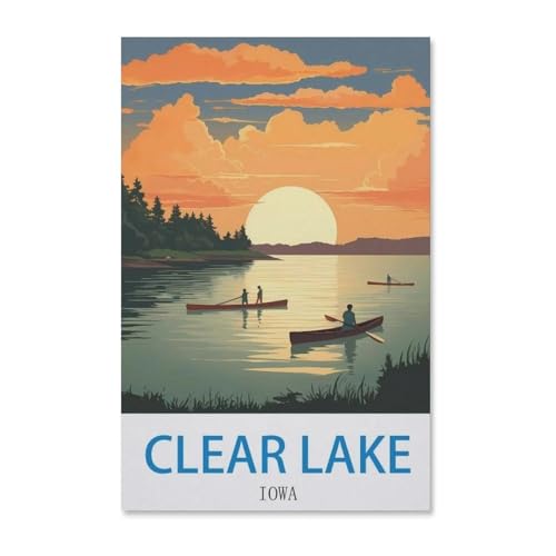 BEAYODKP Vintages Reiseplakat Clear Lake Iowa，DIY Malen Nach Zahlen-Vorgedruckt Leinwand-Ölgemälde Geschenk für Erwachsene Kinder Kits Home Haus Dekor（50x60cm）-F76 von BEAYODKP