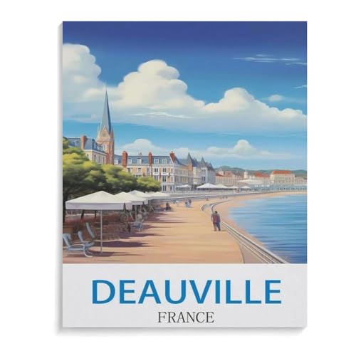 BEAYODKP Vintages Reiseplakat Deauville Frankreich，Malen Nach Zahlen-Ölgemälde Geschenk Für Erwachsene Kinder Malen Nach Zahlen Kits Home Haus Dekor（30x40cm）-I77 von BEAYODKP