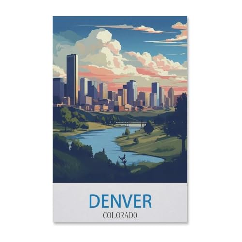 BEAYODKP Vintages Reiseplakat Denvers Colorado，Malen nach Zahlen Set für Erwachsene Kinder Anfänger selber auf Leinwand malen nach Zahlen zur Heimdekoration（40x50cm）-G100 von BEAYODKP