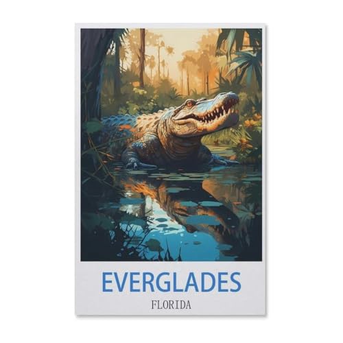 BEAYODKP Vintages Reiseplakat Everglades Florida，nach Zahlen für Erwachsene, DIY-Malen-nach-Zahlen-Kits für Kinder, Anfänger, Rahmenlose Leinwand（20x30cm）-G38 von BEAYODKP