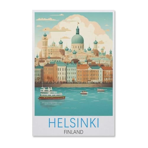 BEAYODKP Vintages Reiseplakat Helsinki Finnland，nach Zahlen für Erwachsene, DIY-Malen-nach-Zahlen-Kits für Kinder, Anfänger, Rahmenlose Leinwand（50x60cm）-G98 von BEAYODKP