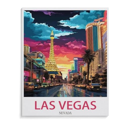 BEAYODKP Vintages Reiseplakat Las Vegas Nevada，Malen Nach Zahlen-Ölgemälde Geschenk Für Erwachsene Kinder Malen Nach Zahlen Kits Home Haus Dekor（50x60cm）-J17 von BEAYODKP