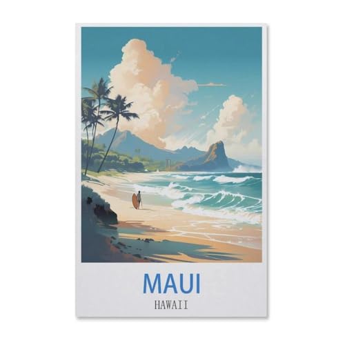 BEAYODKP Vintages Reiseplakat Mauis Hawaii，Malen nach Zahlen Set für Erwachsene Kinder Anfänger selber auf Leinwand malen nach Zahlen zur Heimdekoration（20x30cm）-F100 von BEAYODKP