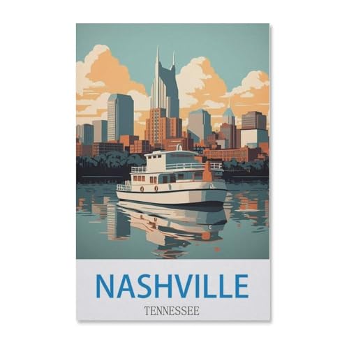 BEAYODKP Vintages Reiseplakat Nashvilles Tennessee，DIY Malen Nach Zahlen-Vorgedruckt Leinwand-Ölgemälde Geschenk für Erwachsene Kinder Kits Home Haus Dekor（40x50cm）-G19 von BEAYODKP