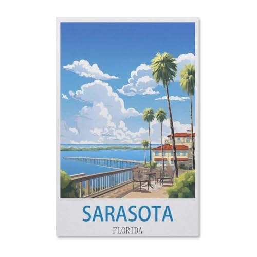 BEAYODKP Vintages Reiseplakat Sarasota Florida，Malen nach Zahlen Set für Erwachsene Kinder Anfänger selber auf Leinwand malen nach Zahlen zur Heimdekoration（30x40cm）-F60 von BEAYODKP