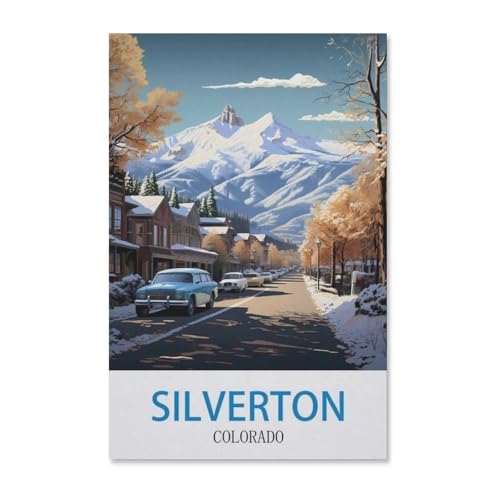 BEAYODKP Vintages Reiseplakat Silverton Colorado，nach Zahlen für Erwachsene, DIY-Malen-nach-Zahlen-Kits für Kinder, Anfänger, Rahmenlose Leinwand（50x60cm）-G78 von BEAYODKP