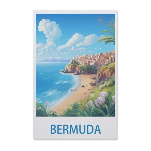 BEAYODKP Vintages Reiseplakat von Bermuda，Malen nach Zahlen Set für Erwachsene Kinder Anfänger selber auf Leinwand malen nach Zahlen zur Heimdekoration（50x60cm）-F40 von BEAYODKP