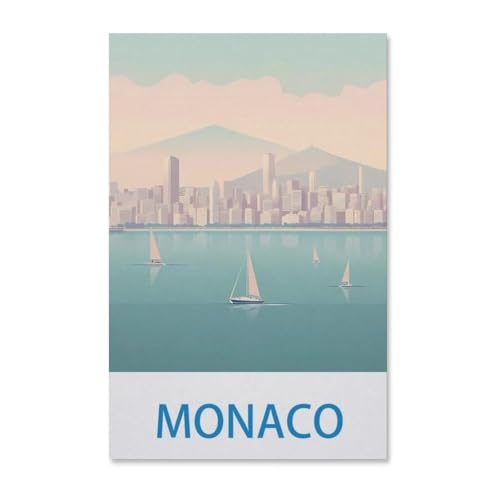 BEAYODKP Vintages Reiseplakat von Monaco，DIY Malen Nach Zahlen-Vorgedruckt Leinwand-Ölgemälde Geschenk für Erwachsene Kinder Kits Home Haus Dekor（20x30cm）-F39 von BEAYODKP