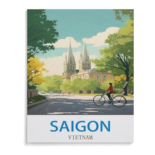 BEAYODKP Vintages Reiseplakat von Saigon Vietnam,DIY Malen Nach Zahlen-Vorgedruckt Leinwand-Ölgemälde Geschenk für Erwachsene Kinder Kits Home Haus Dekor(20x30cm-L39 von BEAYODKP